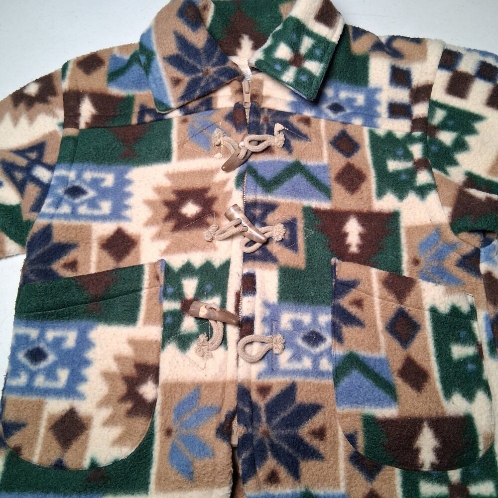 Vintage 1990s Cherokee Fleece Jacket Youth 6 Quilt Pattern Snowflake Gorpcore - Picture 11 of 15